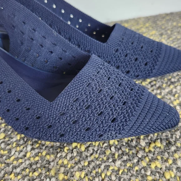 Anne Klein Navy Knit Slingback Heels Size 7 - Picture 12 of 14